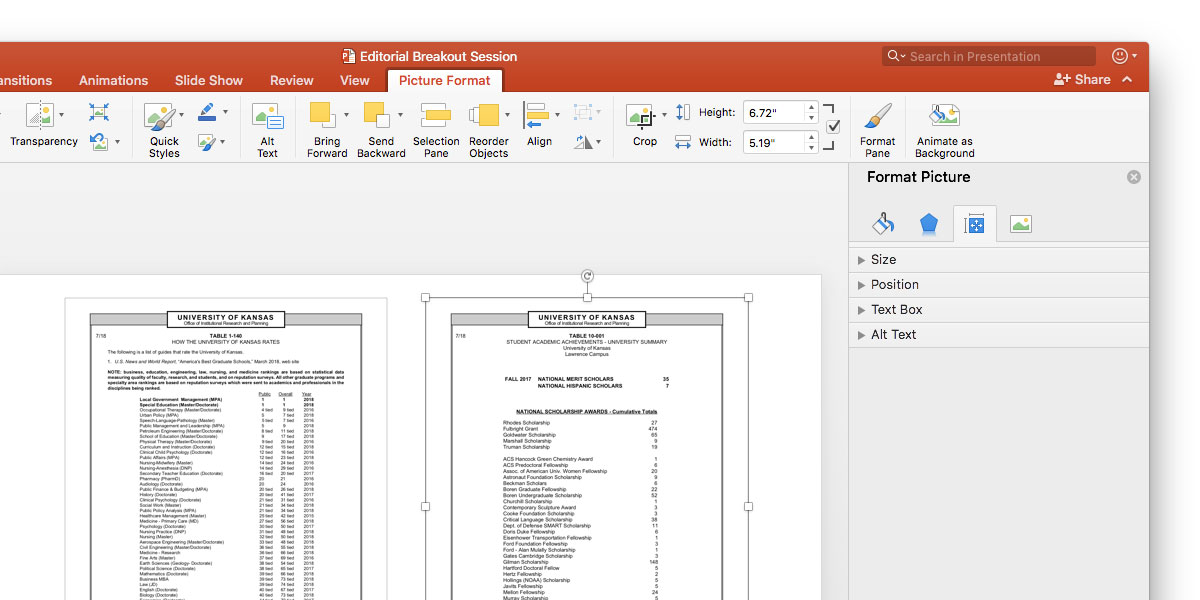 Screenshot of the Powerpoint interface with the "Picture Format" tab selected