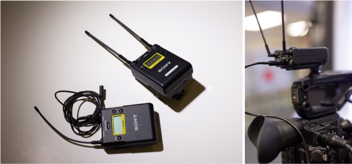 Lavalier mic - Sony UWP-D11 wireless system: transmitter and receiver, second image shows receiver mounted to a camera.