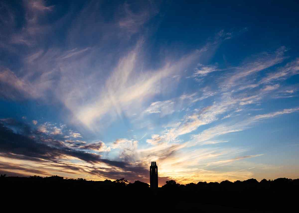 Sunset behind the campanile on KU's Lawrence campus
