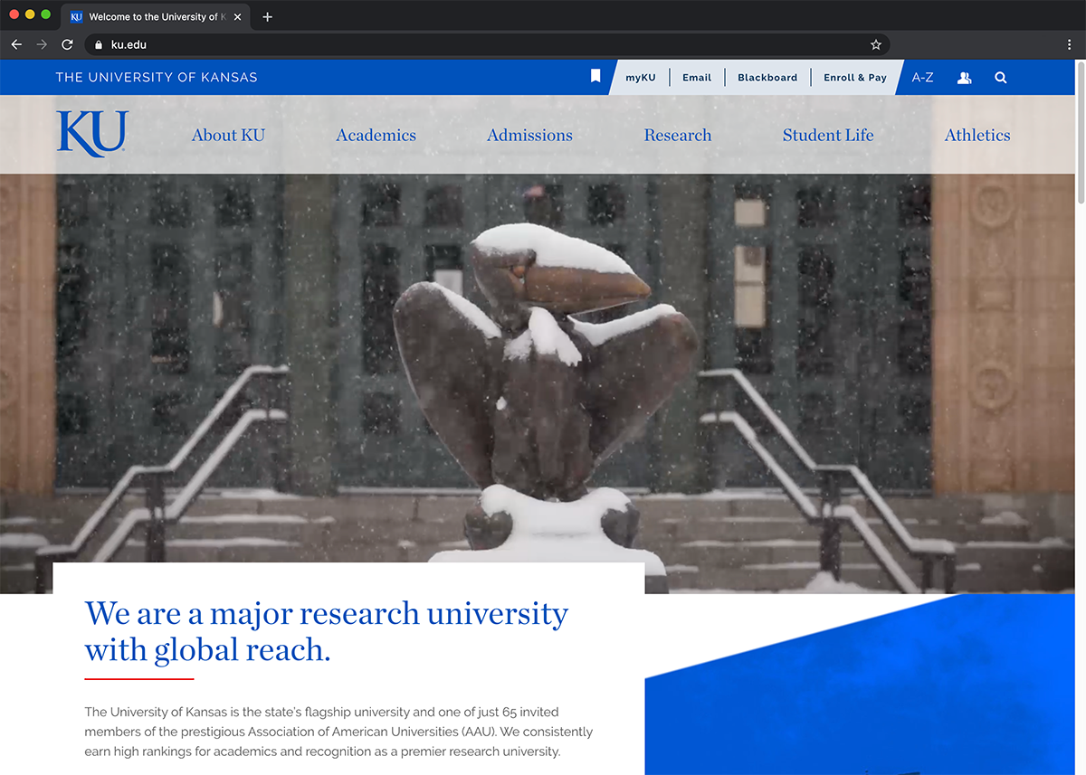 View of KU's homepage, ku.edu