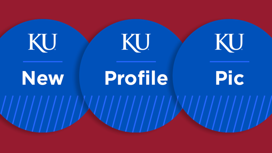 Graphic showing three overlapping circles representing social avatars. Each circle has the KU logo and graphics. Each circle has one central word "New", "Profile", "Pic" respectively left to right. 