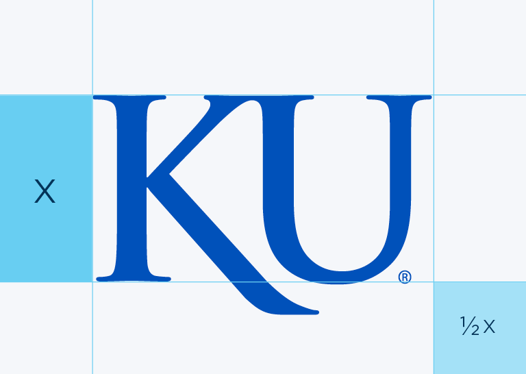 Diagram explaining the layout spacing bounds of the KU logotype.