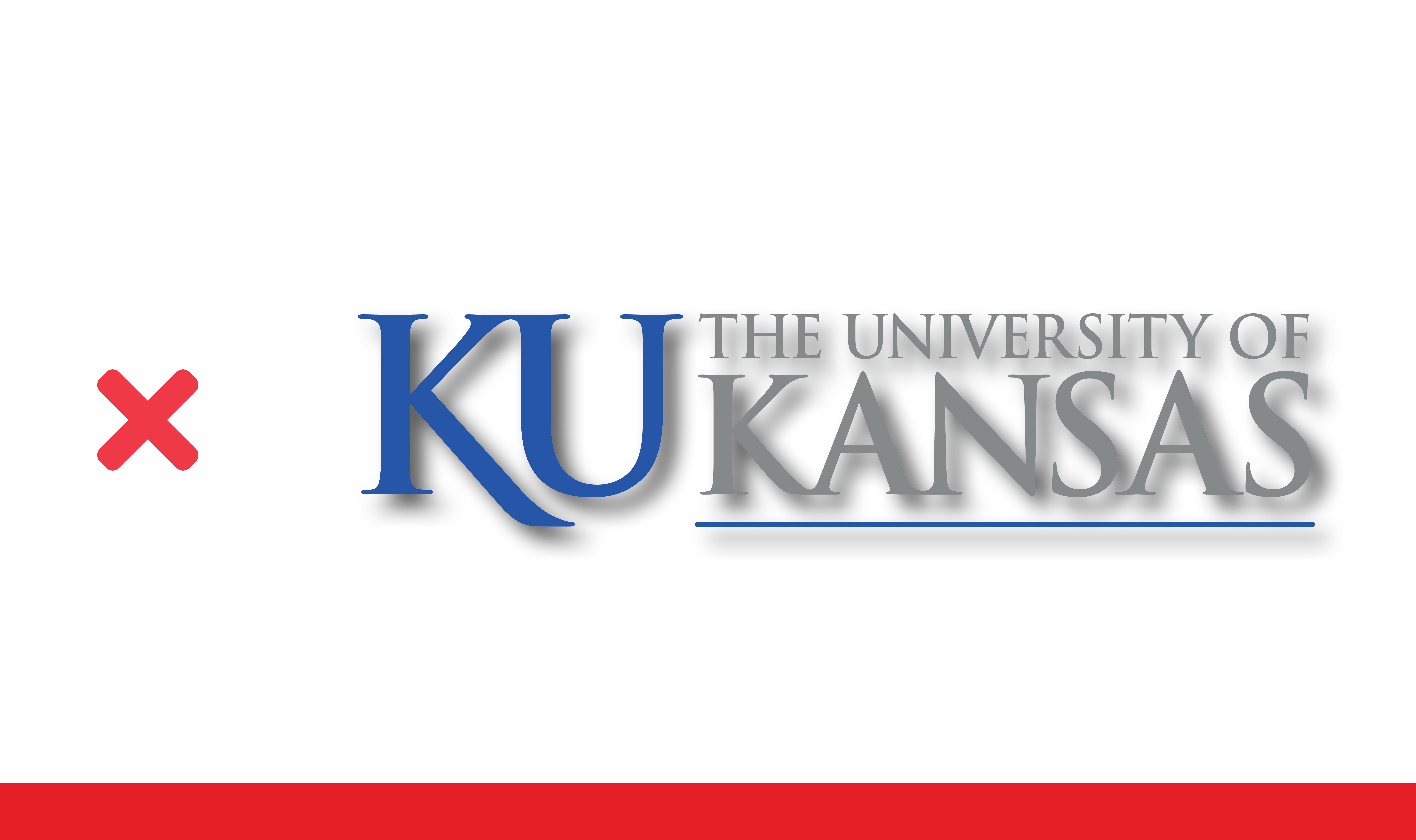 Invalid example of KU logo with a heavy dropshadow.
