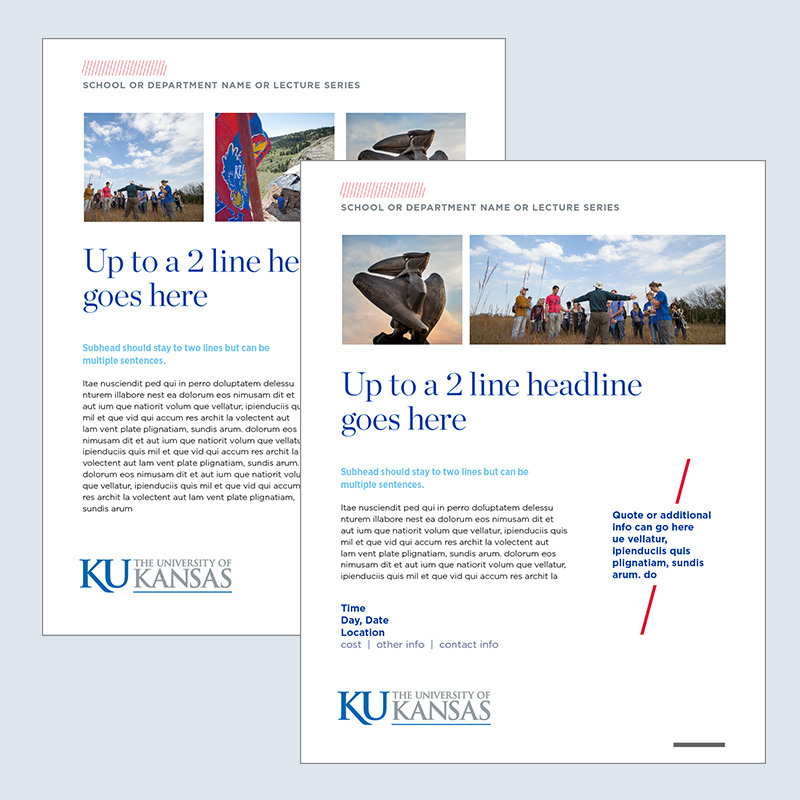 Screenshot of event flier design with three photos, an area for text, and date/time/place information