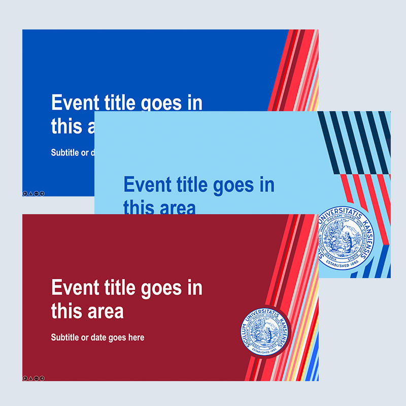 Three example title slide designs in 3 different colors for the PowerPoint presentation.