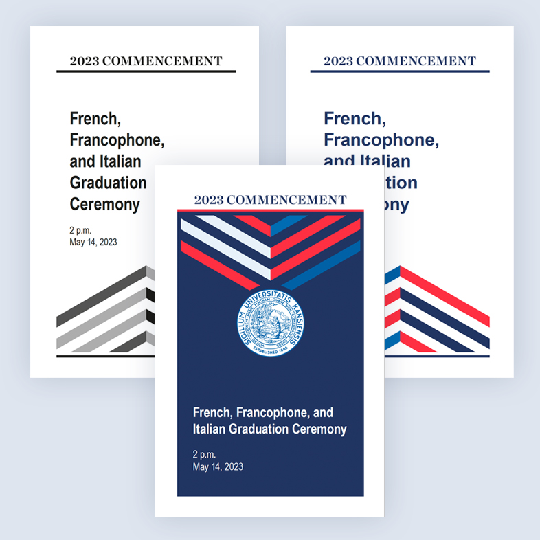 Three sample event covers in full color, light ink, and grayscale.